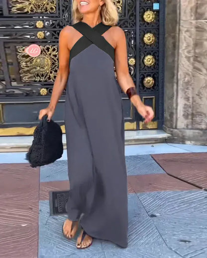 Women's Cross Halter Neck Wide Leg Jumpsuit
