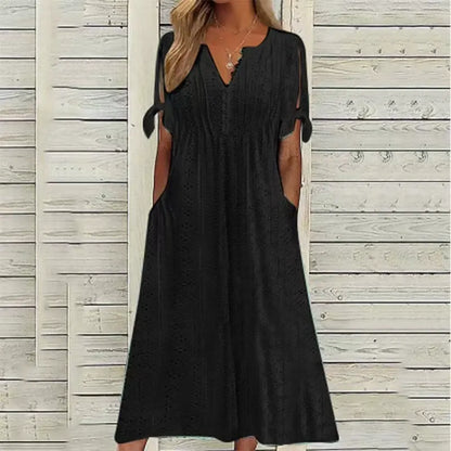 Women’s Eyelet V-Neck Tie-Sleeve Dress