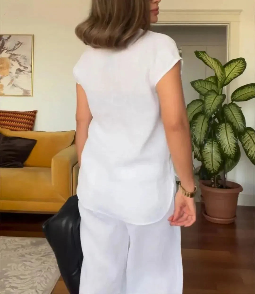 Women’s Summer Linen Shirt and Wide-Leg Pants Set
