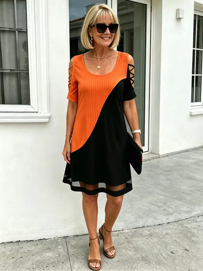 Women's Colorblock Cold-Shoulder Dress