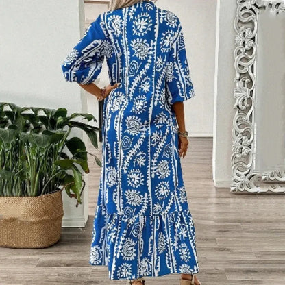 Women’s Boho Print V-Neck Loose Fit Maxi Dress