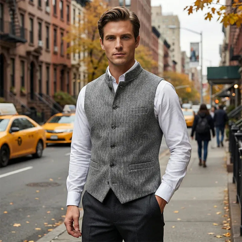 Men’s Herringbone Stand Collar Vest
