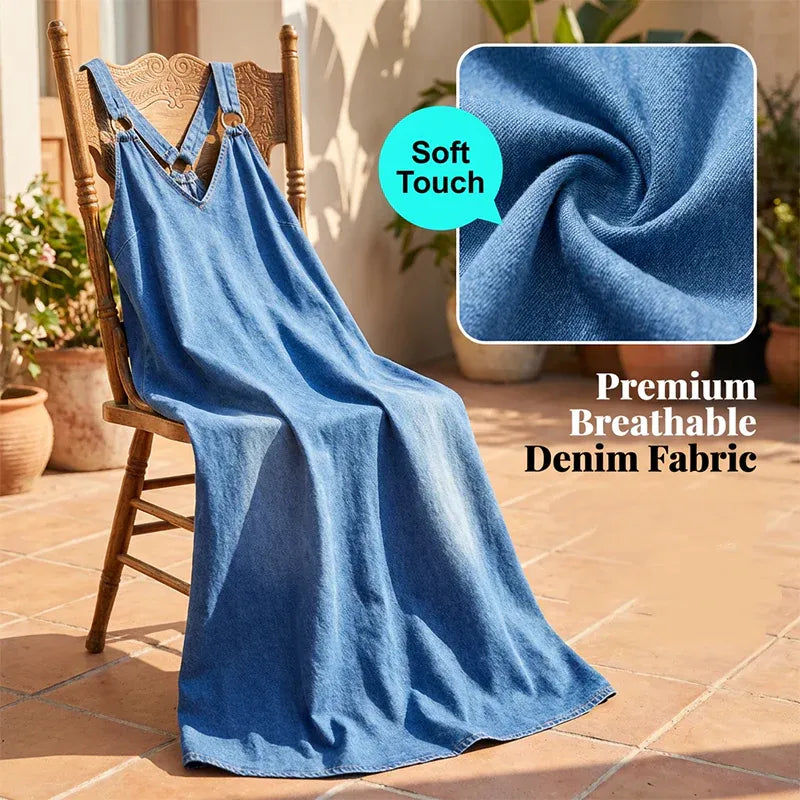V-Neck Loose Fit Denim Maxi Dress