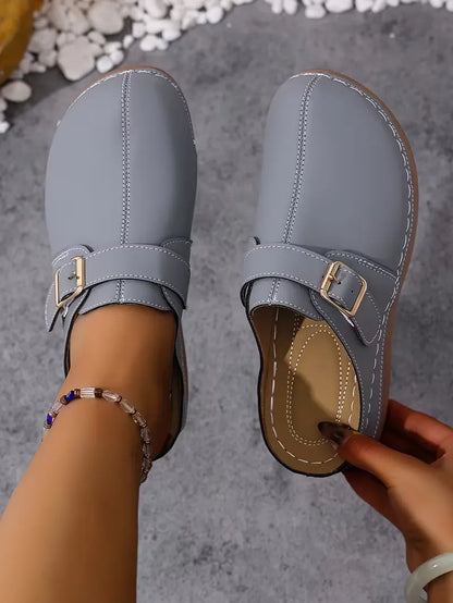 Women’s Buckle-Accent Slip-On Mule Flats