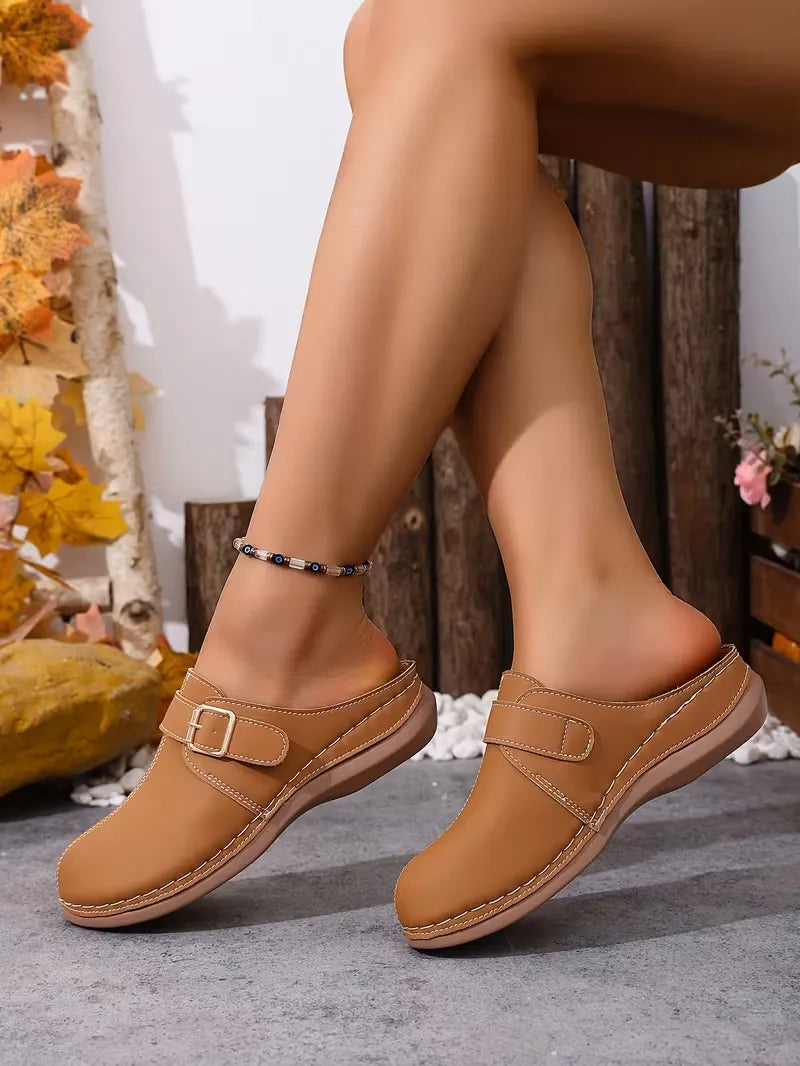 Women’s Buckle-Accent Slip-On Mule Flats