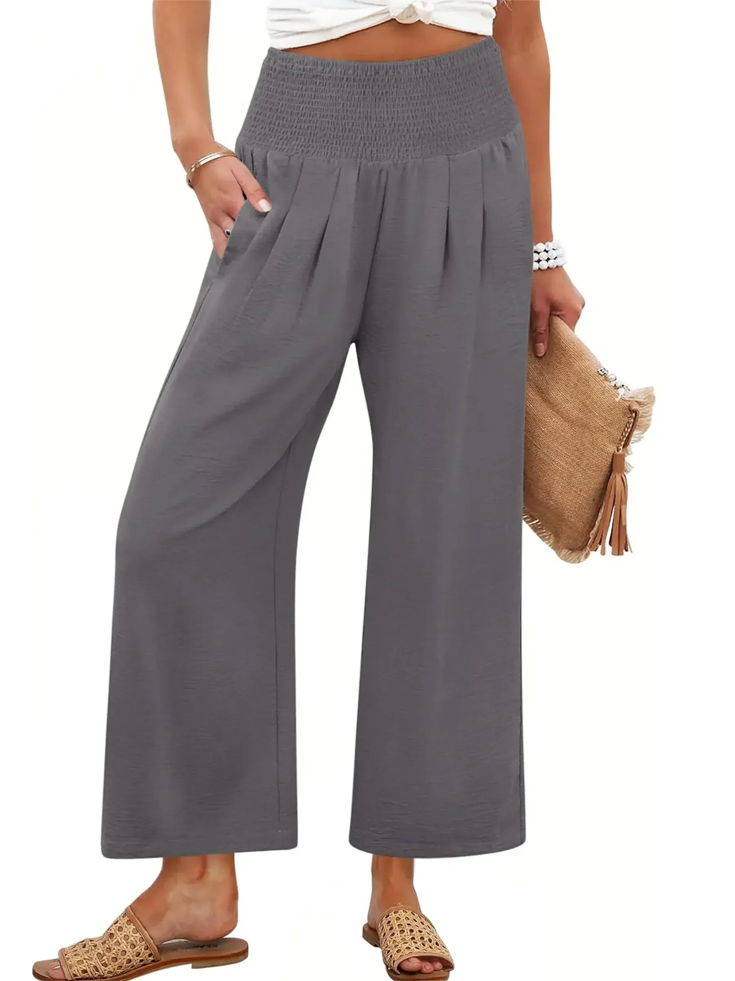 Women’s Smocked Waist Wide-Leg Pants