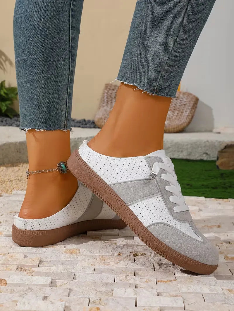 Women’s Perforated Backless Lace-Up Sneakers
