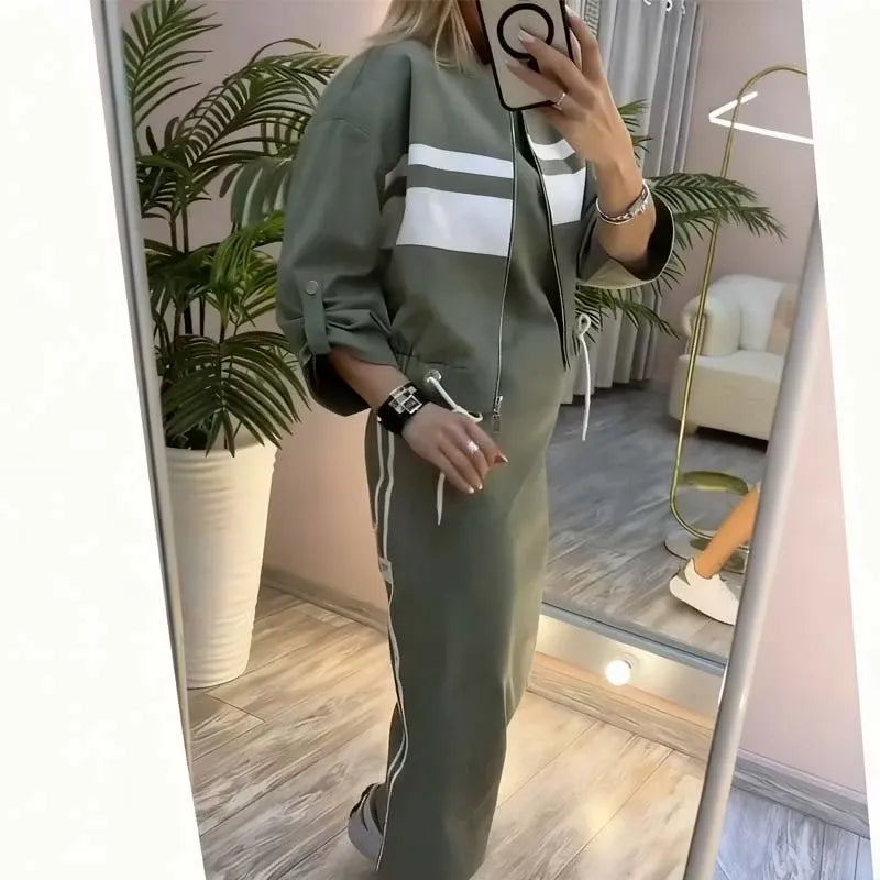 Women's Zip-Up Jacket & Midi Dress Set