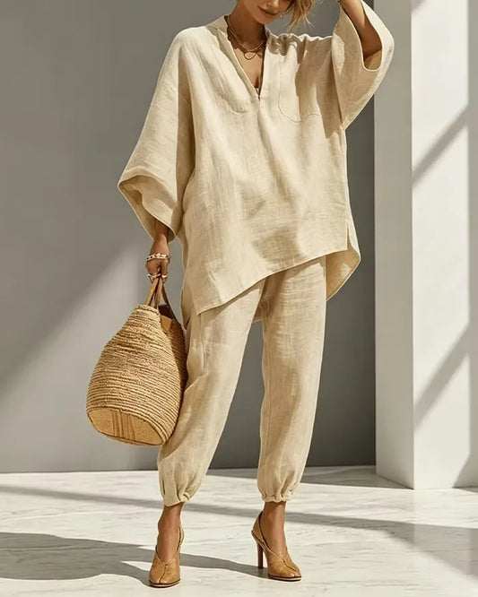 Women's V-Neck Relaxed Two-Piece Set