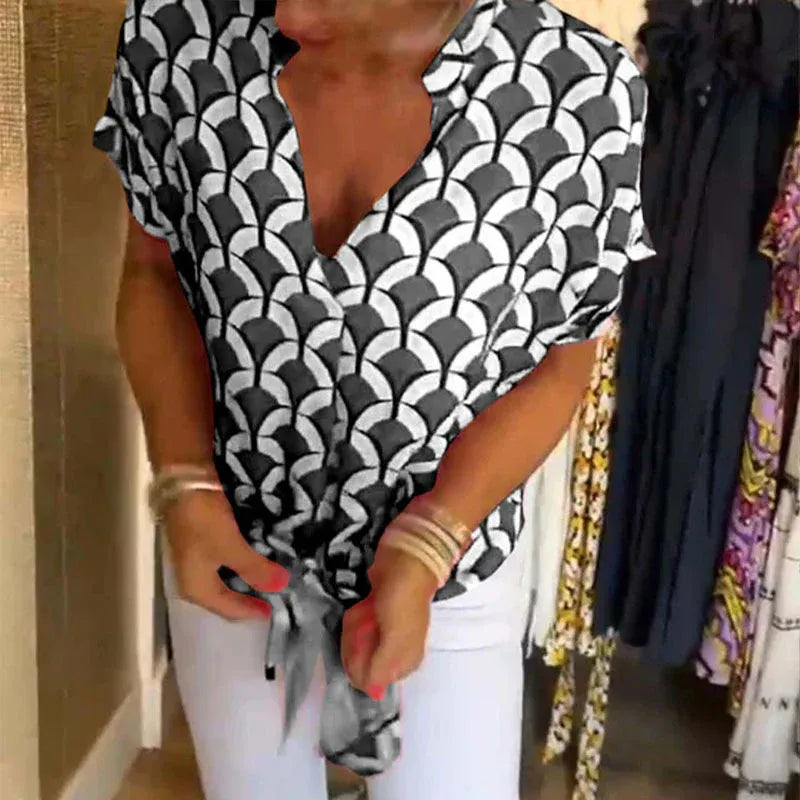 Women’s Geometric Print V-Neck Casual Blouse