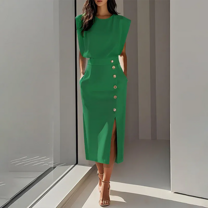 Women’s Side Button Slit Midi Dress