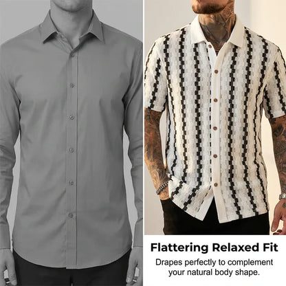 Men’s Textured Vertical Stripe Short-Sleeve Button-Up Shirt