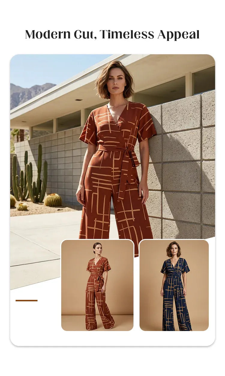 Women’s Printed Wrap Wide-Leg Jumpsuit