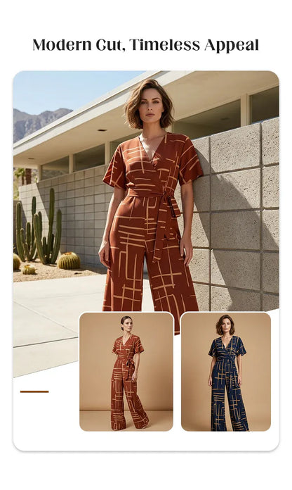 Women’s Printed Wrap Wide-Leg Jumpsuit
