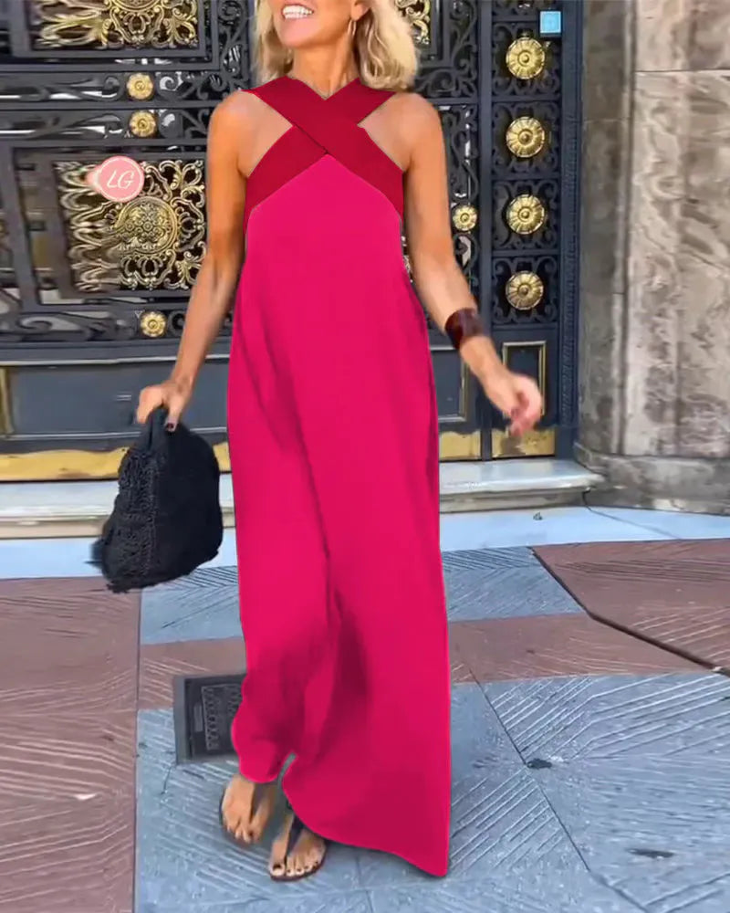 Women's Cross Halter Neck Wide Leg Jumpsuit