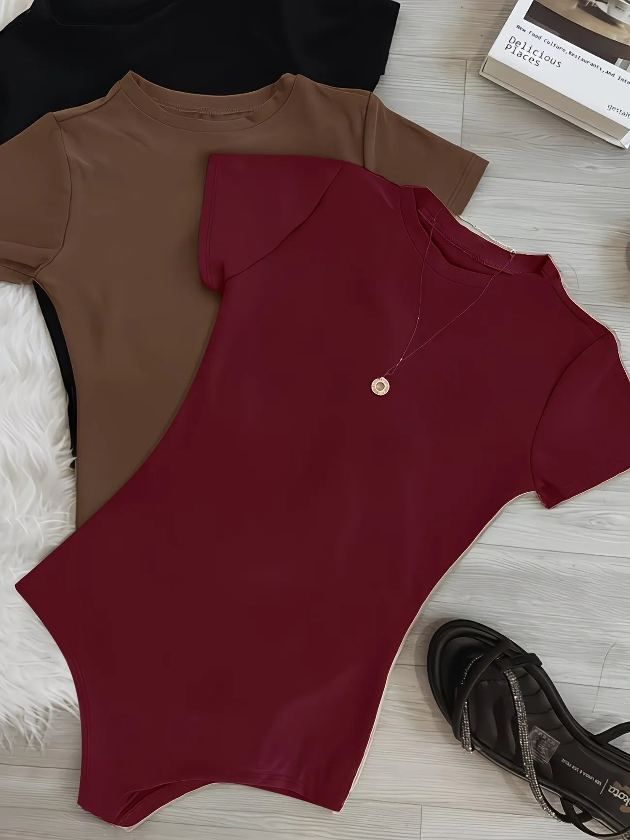 Women’s Short Sleeve Crew Neck Slim Fit Bodysuit 3-Pack Set