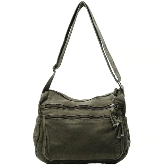 Multi-Pocket Canvas Crossbody Bag