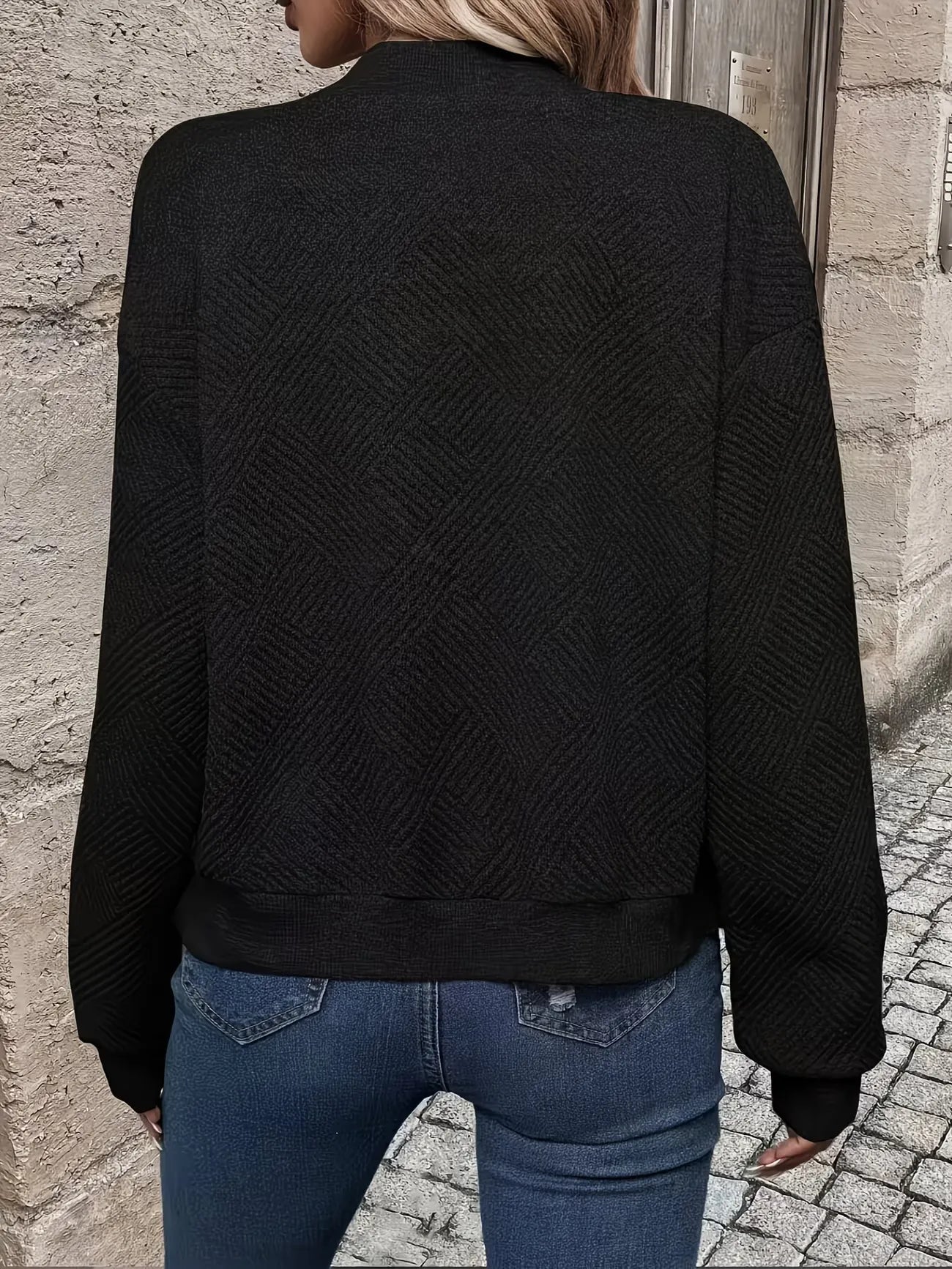 Women's Textured Zip-Up Bomber Jacket