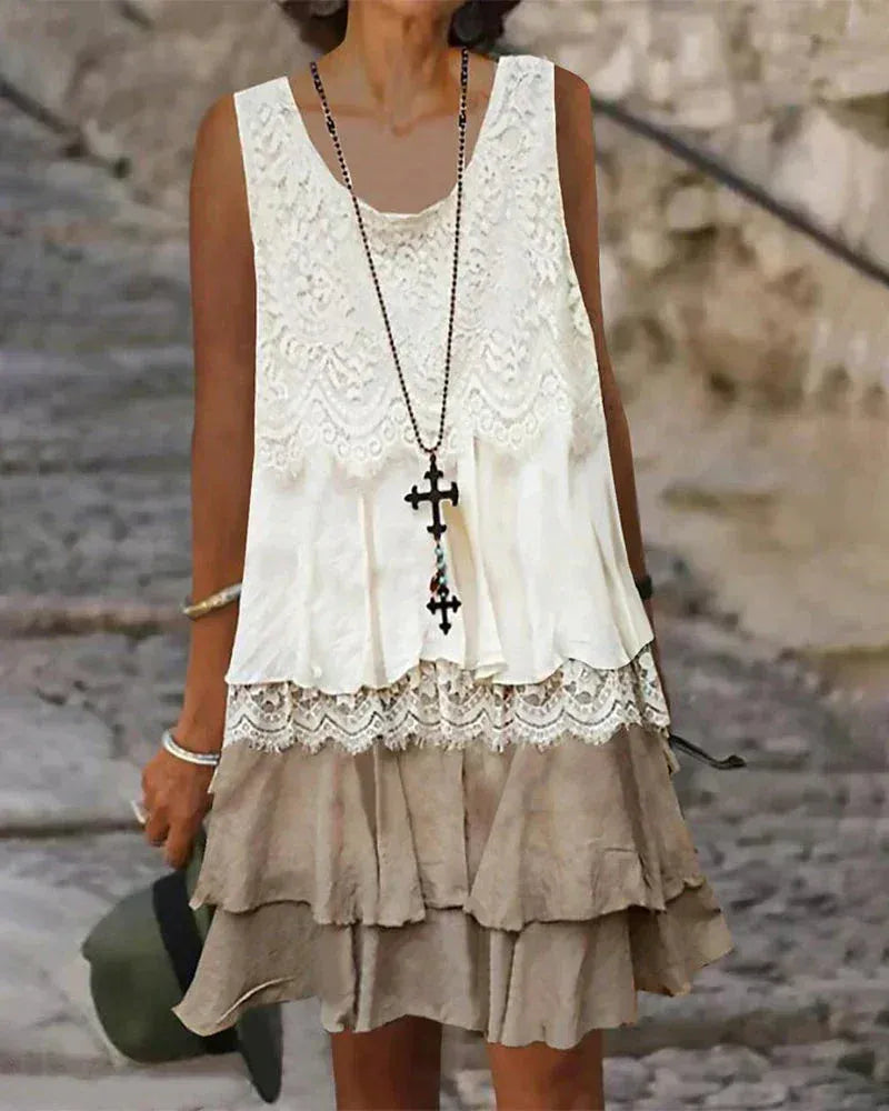 Women’s Sleeveless Lace Layered Mini Dress