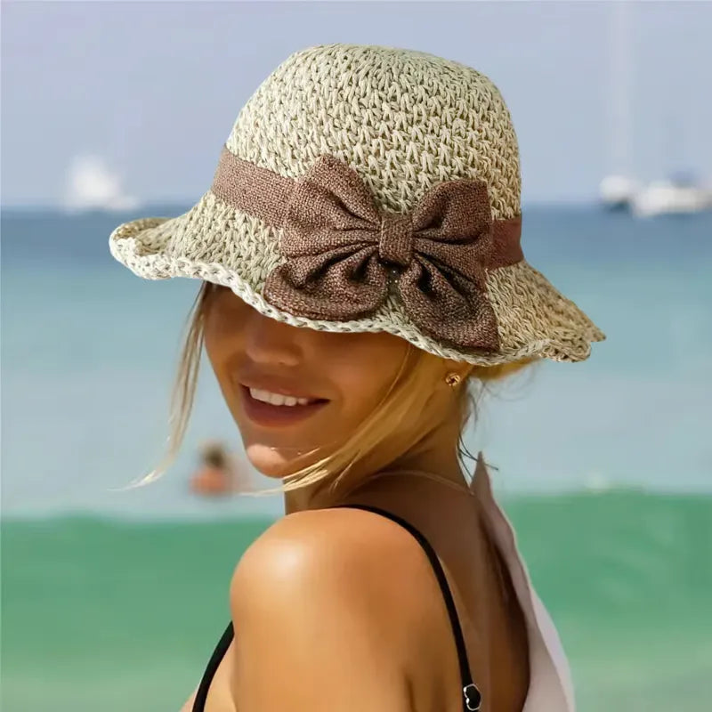 Women’s Straw Sun Hat with Bow Lightweight Breathable Summer Hat