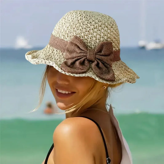 Women’s Straw Sun Hat with Bow Lightweight Breathable Summer Hat