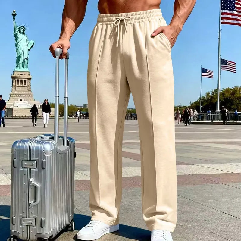 Men's Elastic Waist Straight Leg Drawstring Pants
