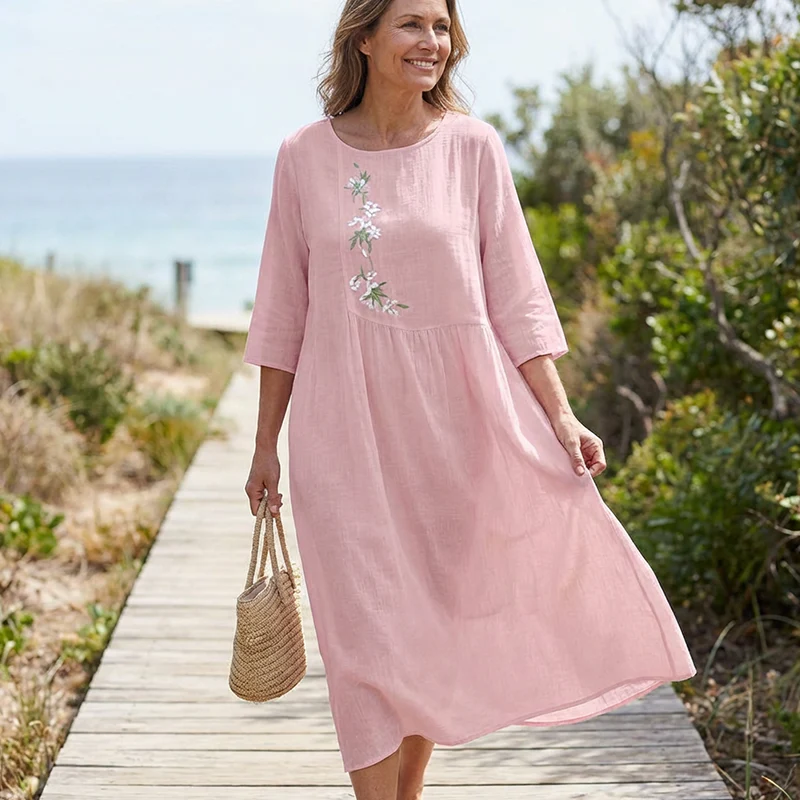Women’s Embroidered Relaxed Fit Midi Dress