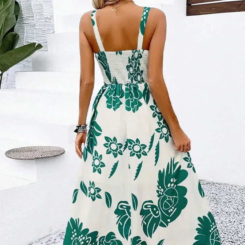 Women’s Tropical Print Spaghetti Strap Maxi Dress