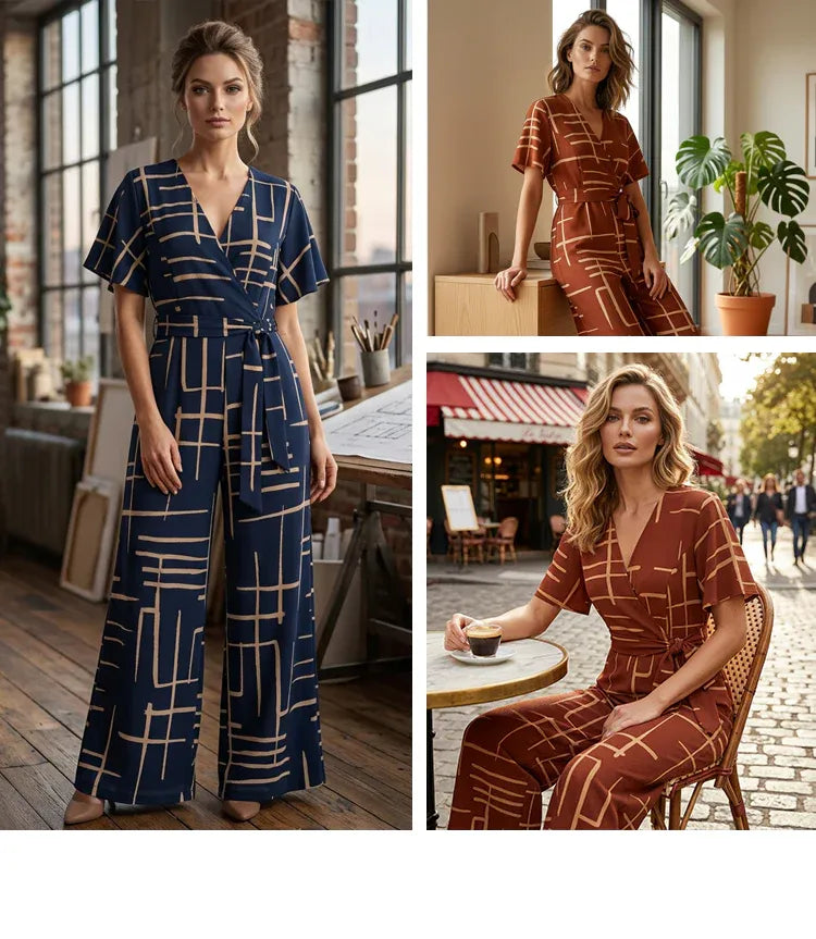 Women’s Printed Wrap Wide-Leg Jumpsuit