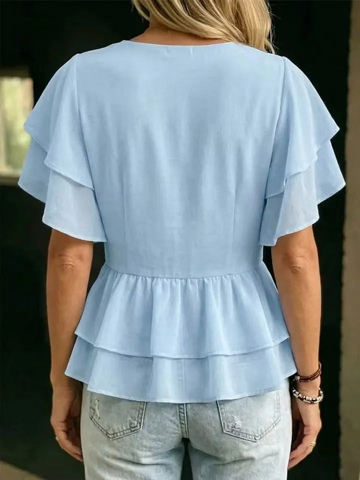 Women's Ruffle V-Neck Chiffon Blouse