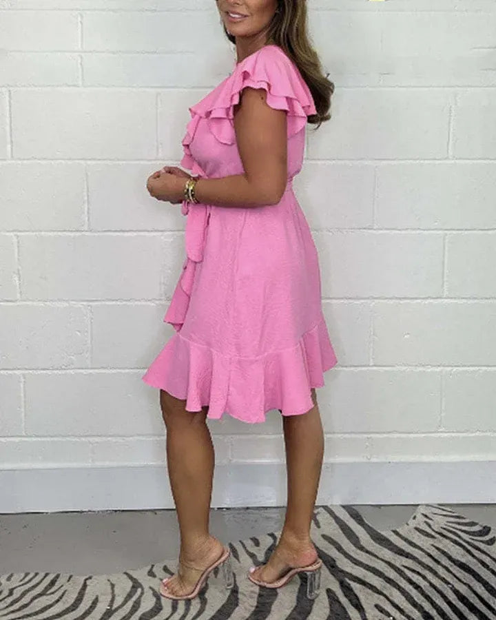 Women’s Ruffle V-Neck Tie Waist Dress