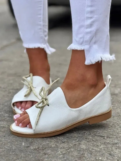Women's Bow Accent Open-Toe Slip-On Flats