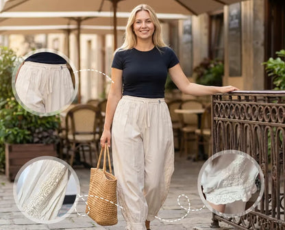 Women’s Lace Trim Drawstring Harem Pants