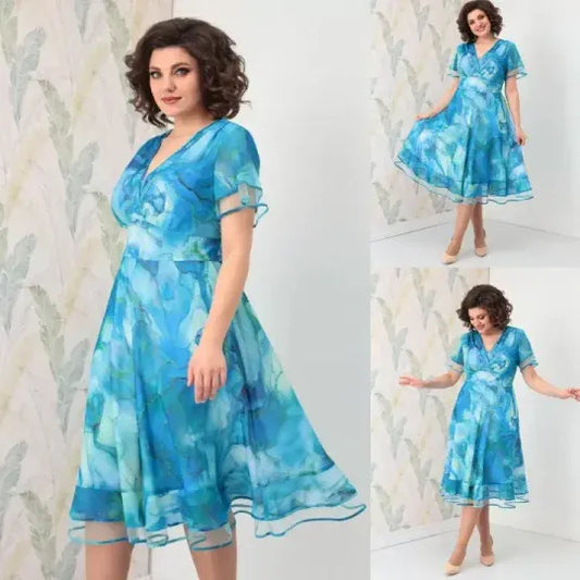 Women’s Elegant Chiffon V-Neck Midi Dress