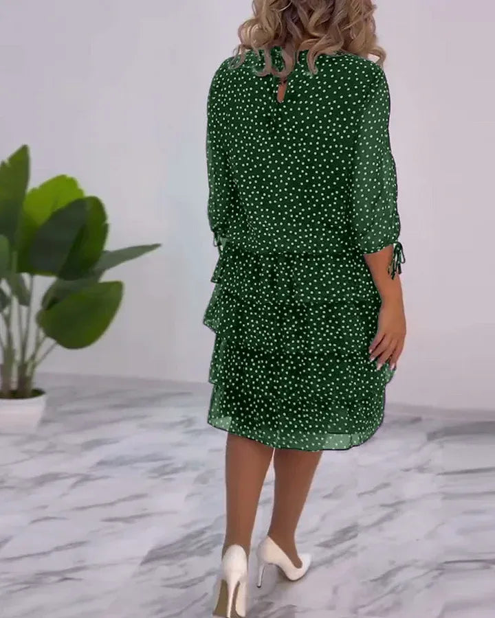 Women’s Elegant Polka Dot Layered Midi Dress