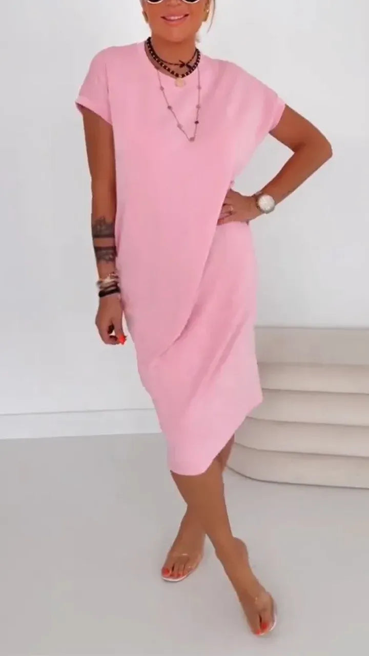 Women’s Casual Loose Crew Neck Midi Dress
