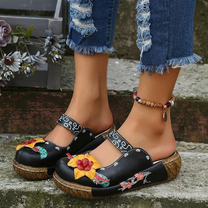 Women’s Retro Floral Comfort Slip-On Mules