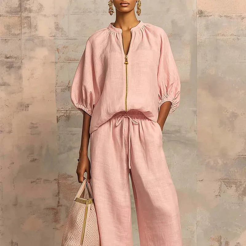 Women’s Puff Sleeve Top and Wide-Leg Pants Set