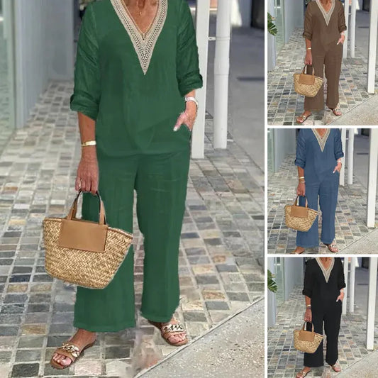 Women’s V-Neck Wide-Leg Pants Set