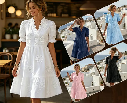 Women's Floral Embroidered Puff Sleeve Dress