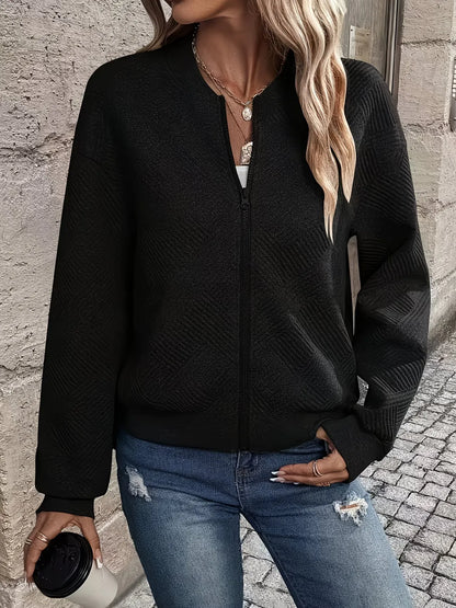 Women's Textured Zip-Up Bomber Jacket