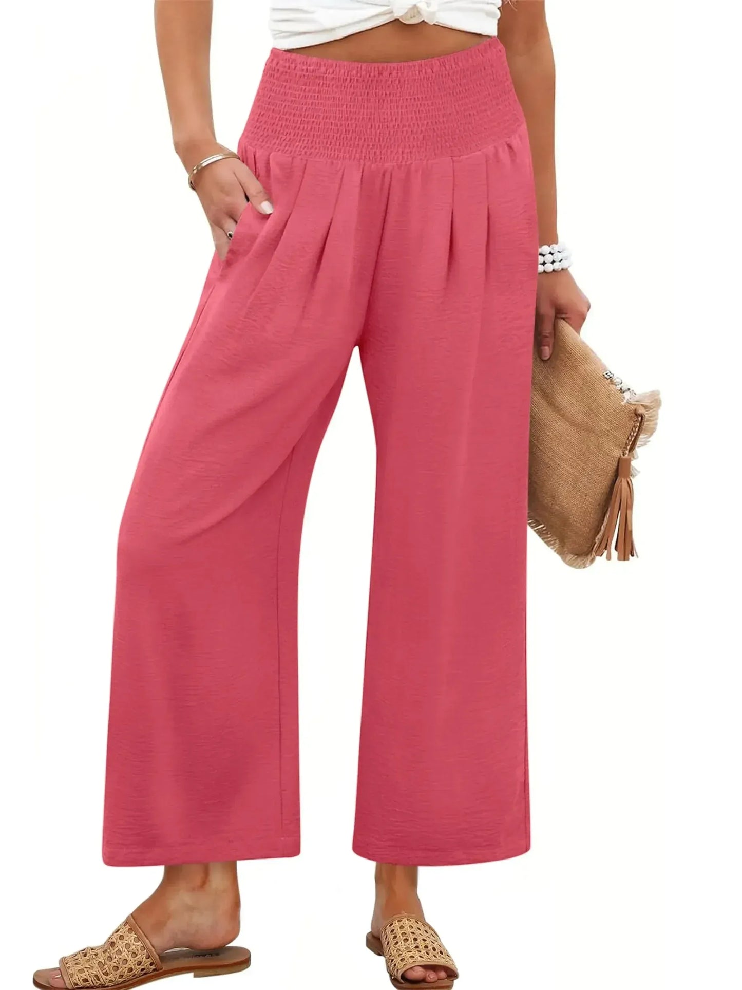 Women’s Smocked Waist Wide-Leg Pants