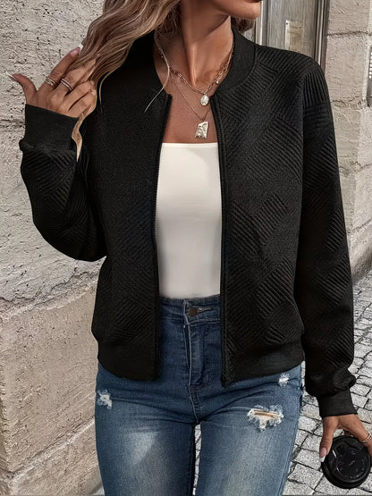 Women's Textured Zip-Up Bomber Jacket
