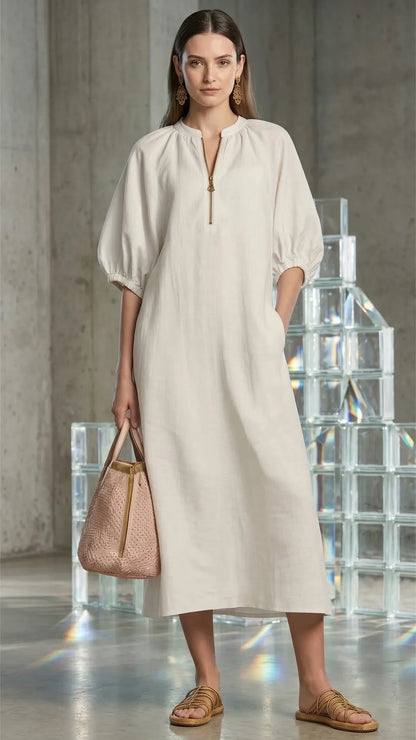 Women’s Relaxed Zip-Neck Midi Dress