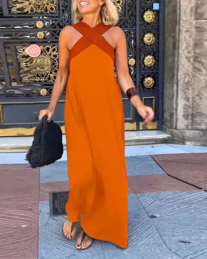 Women's Cross Halter Neck Wide Leg Jumpsuit