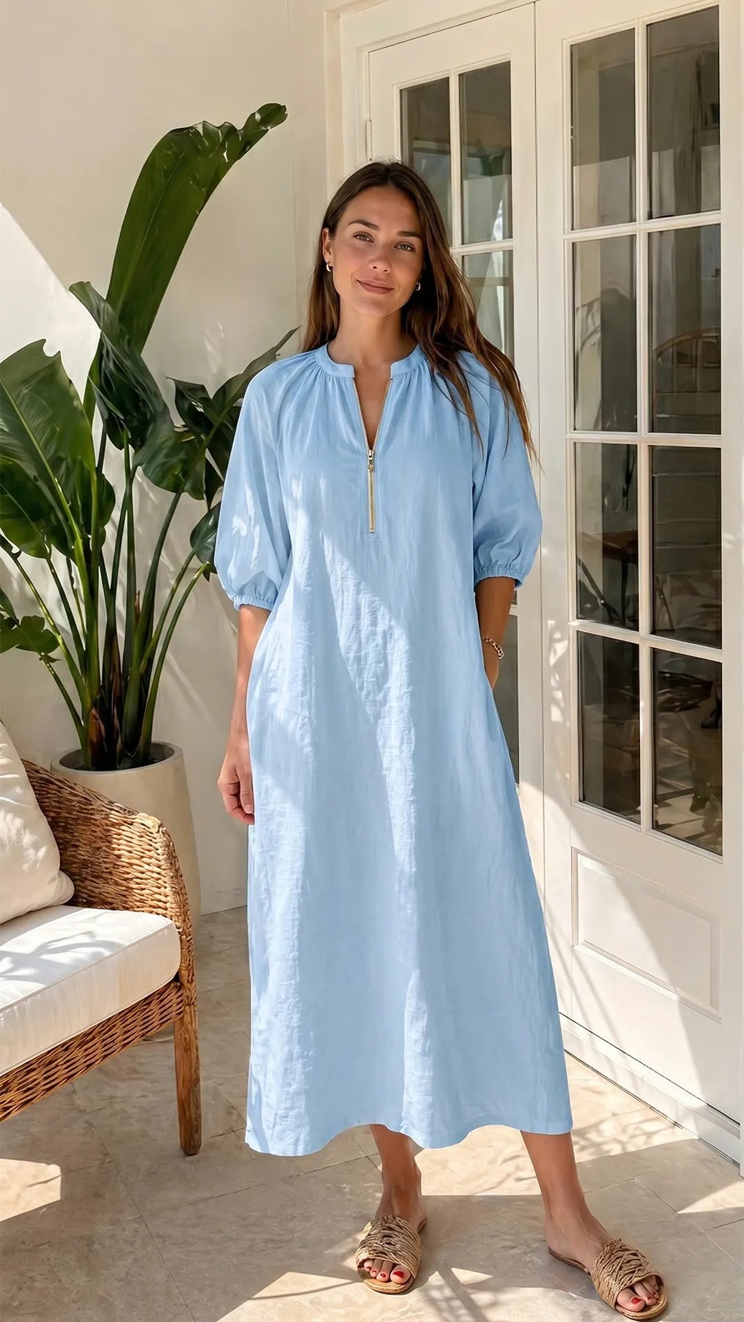 Women’s Relaxed Zip-Neck Midi Dress