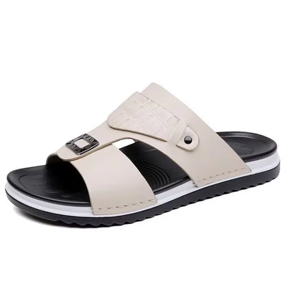 Men's Leather-Look Double Strap Slip-On Sandals