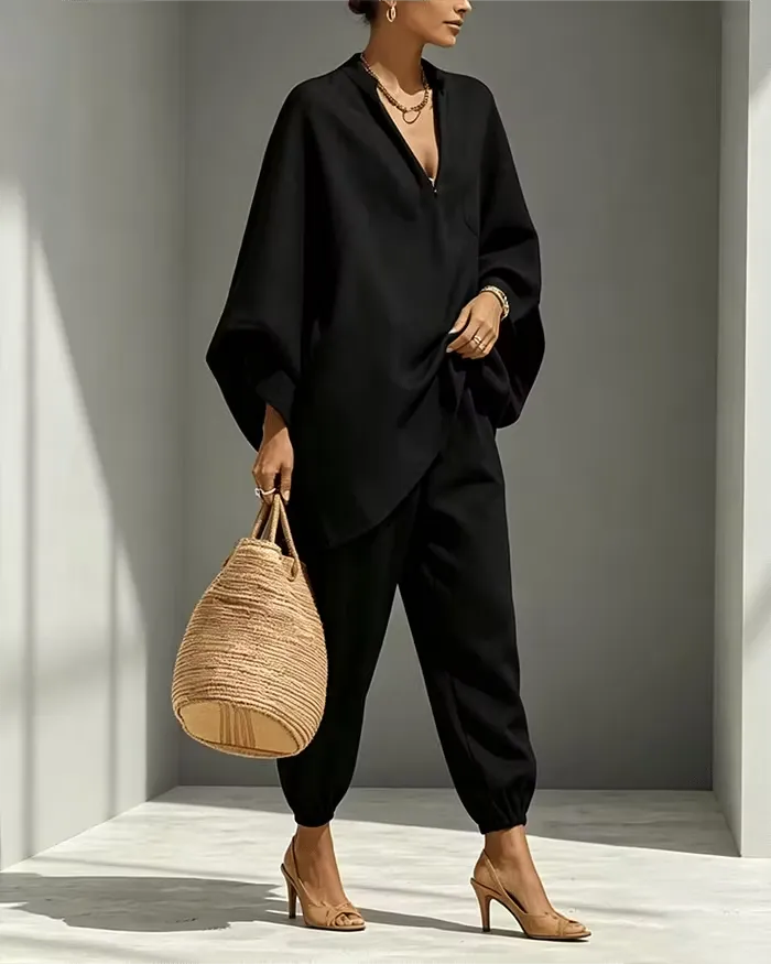 Women's V-Neck Relaxed Two-Piece Set