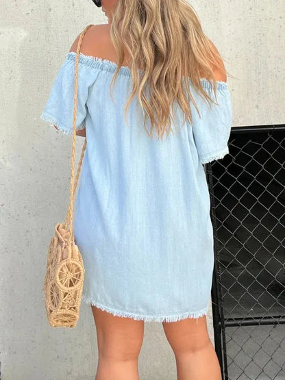 Women's Off-Shoulder Button Front Denim Dress
