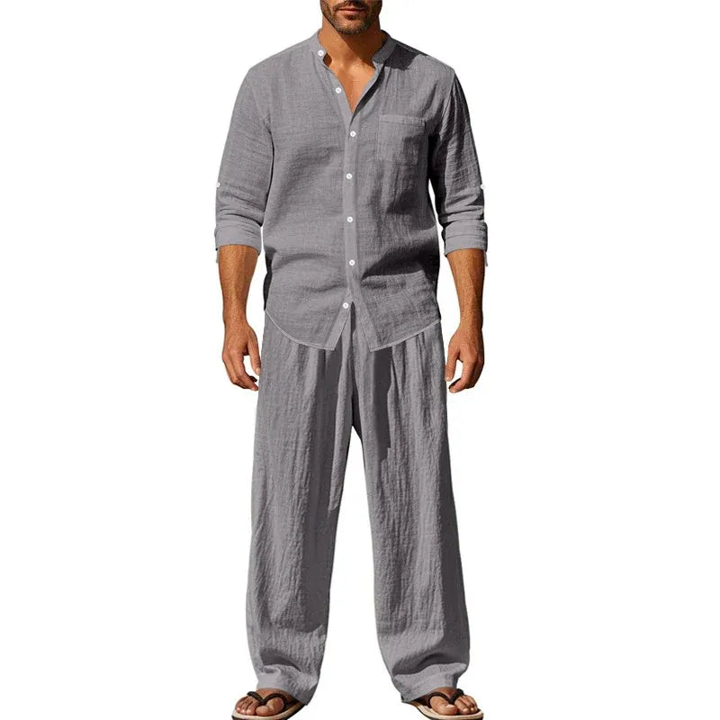Men’s Linen-Look Shirt and Pants Set
